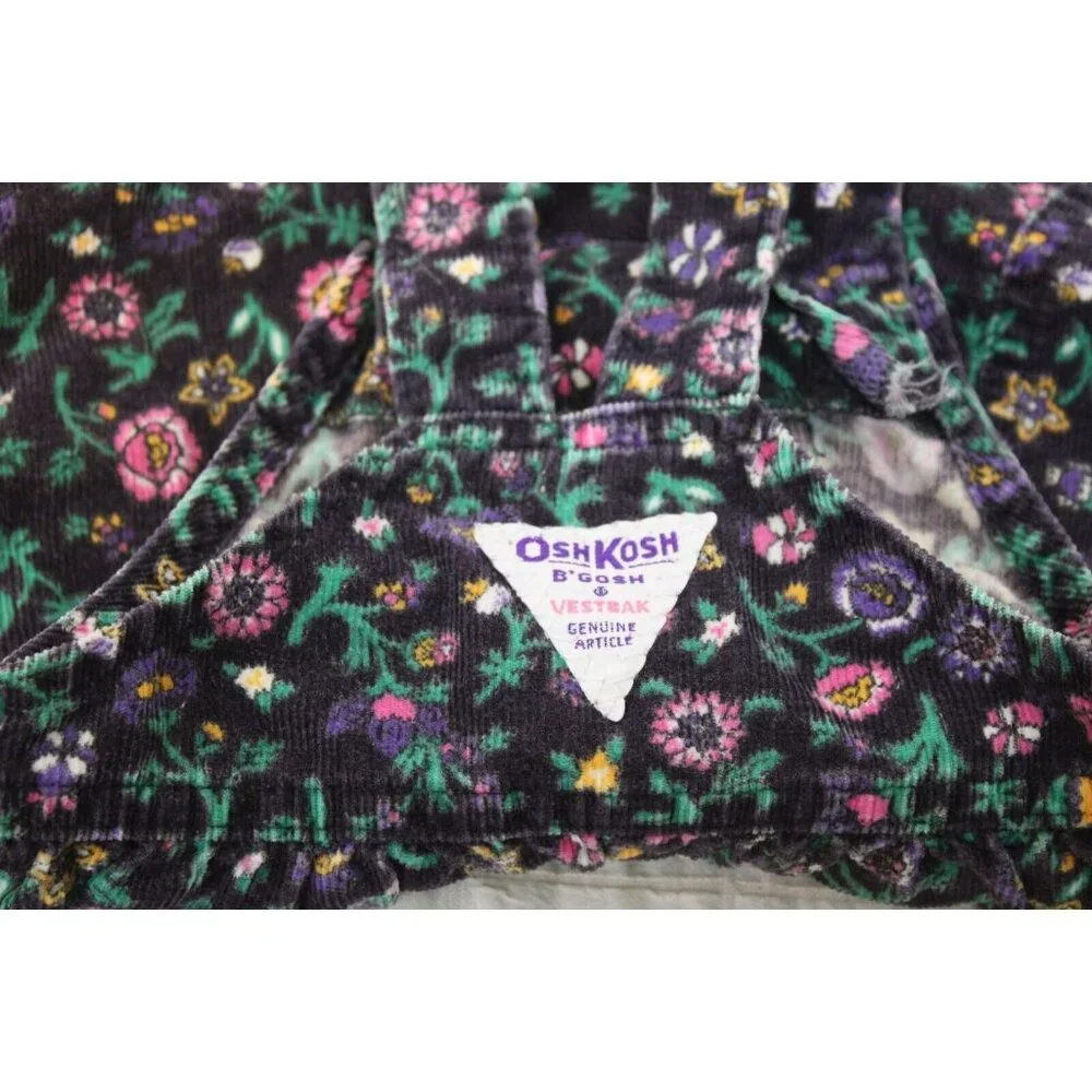 Vtg 1980s OshKosh B'Gosh Overalls Girls sz 18m Corduroy Floral Flowers Autumn